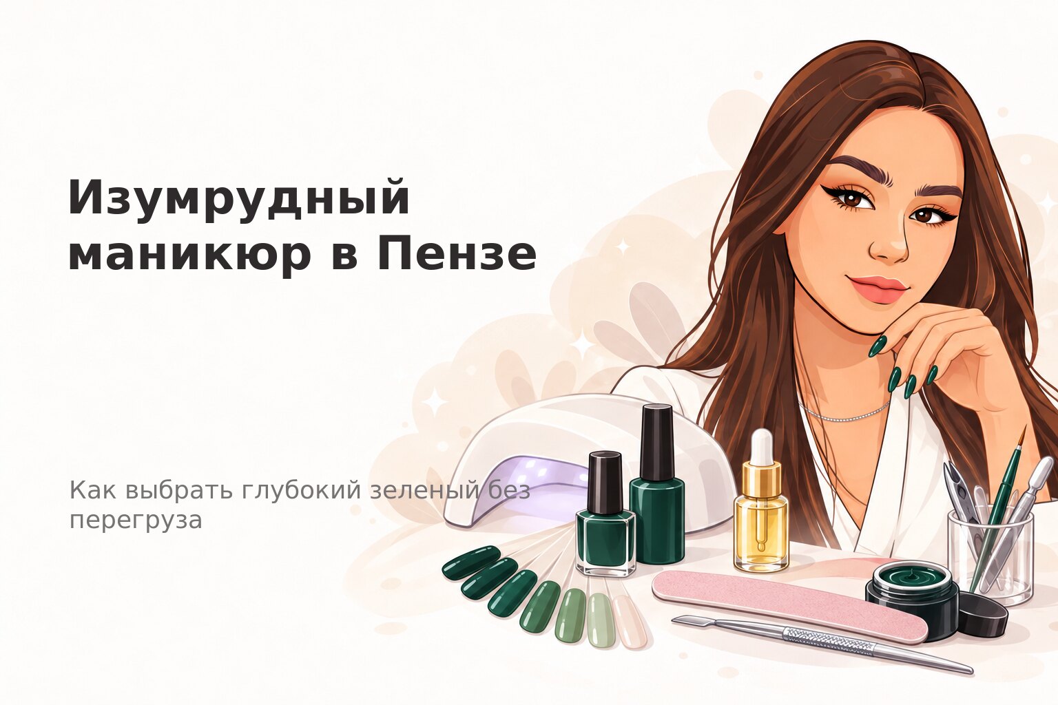 Изумрудный маникюр в Пензе: как выбрать глубокий зеленый оттенок без перегруза