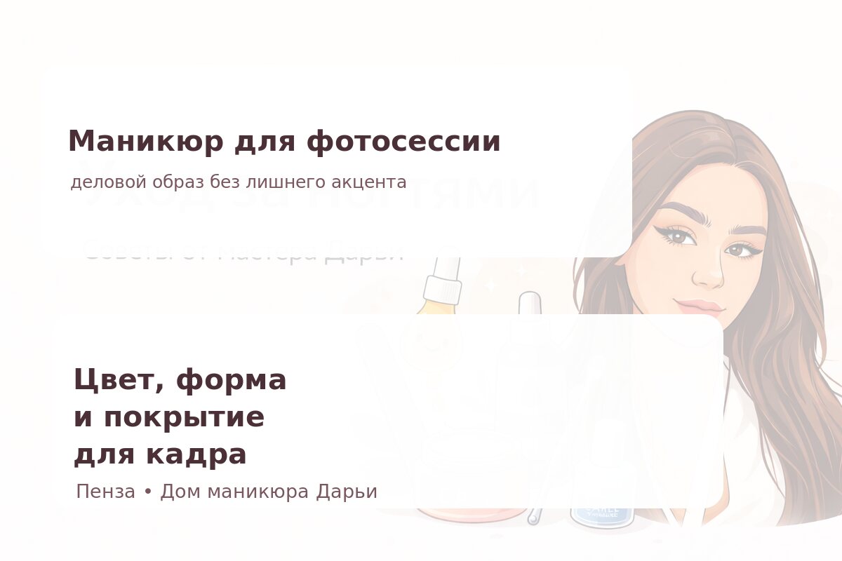 Маникюр для деловой фотосессии в Пензе: как выбрать цвет, форму и покрытие для кадра