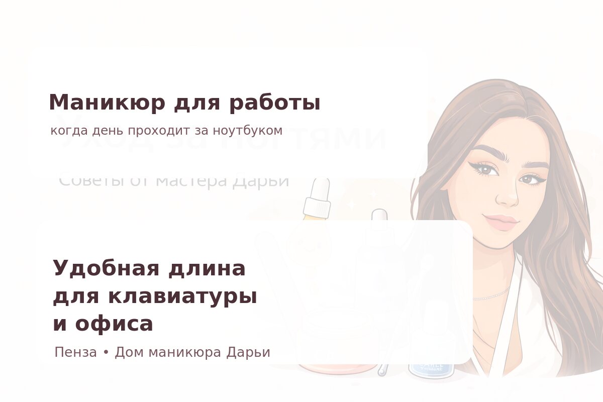 Маникюр для работы за клавиатурой в Пензе: длина, форма и покрытие, которые не мешают печатать