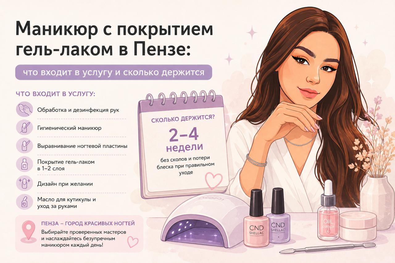 Маникюр с покрытием гель-лаком в Пензе: что входит в услугу и сколько держится
