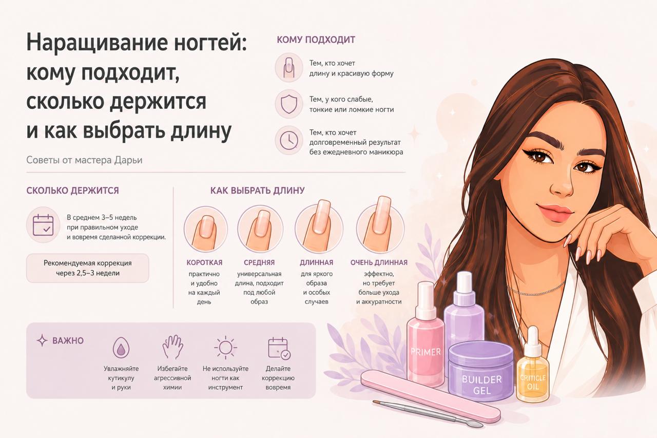 Наращивание ногтей: кому подходит, сколько держится и как выбрать длину