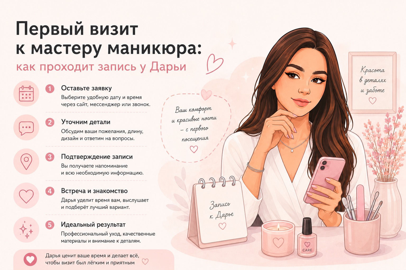 Первый визит к мастеру маникюра: как проходит запись у Дарьи