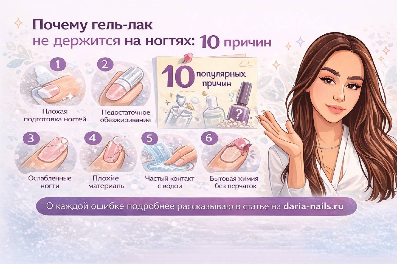 Почему гель-лак не держится на ногтях: 10 причин